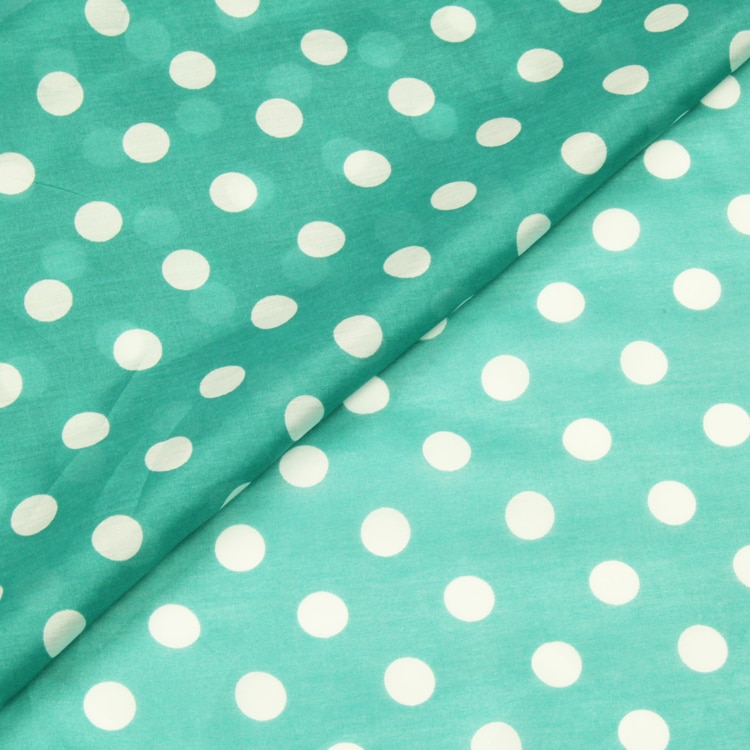 Mini white polka dot print on deep green bottom silk cotton blended fabric,SCT532