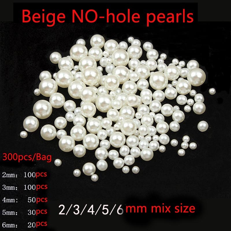 300 stk 2/3/4/5/610mm abs runde perler uden hul imiteret perle til håndværksdekorationer kvinder gør det selv tøj smykker sy på perler: Mix størrelse 300 stk