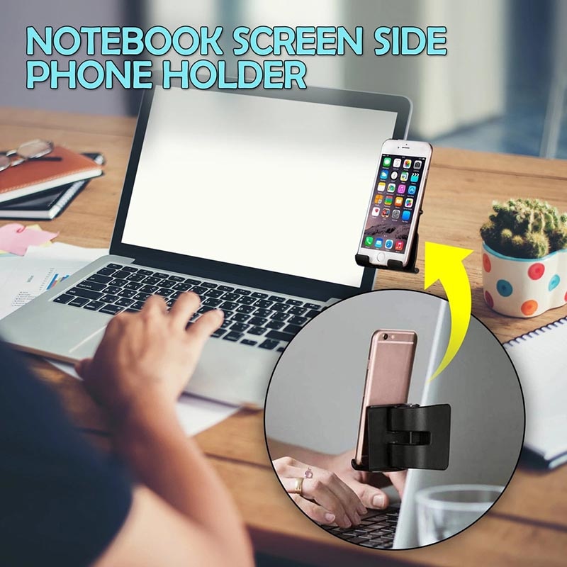 Notebook Screen Side Phone Holder Screen Support Laptop Side Mount Bracket Dual Mobile Phone Monitors Stand Holder