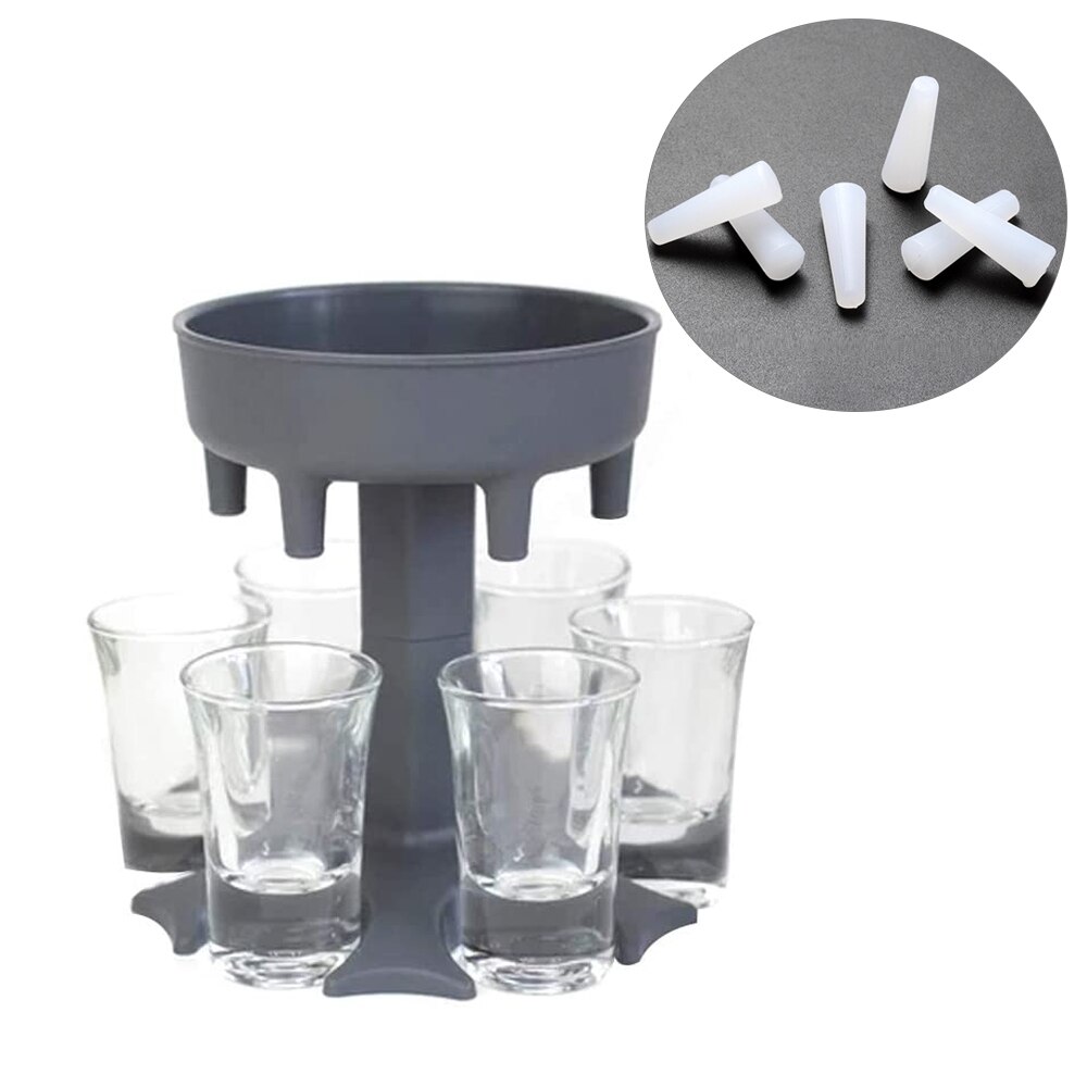 6 Shot Glass Dispenser Holder Caddy Liquor Dispenser Portable party pour dispensers Bar Accessory Drinking Games Glass Dispenser: Dark Grey