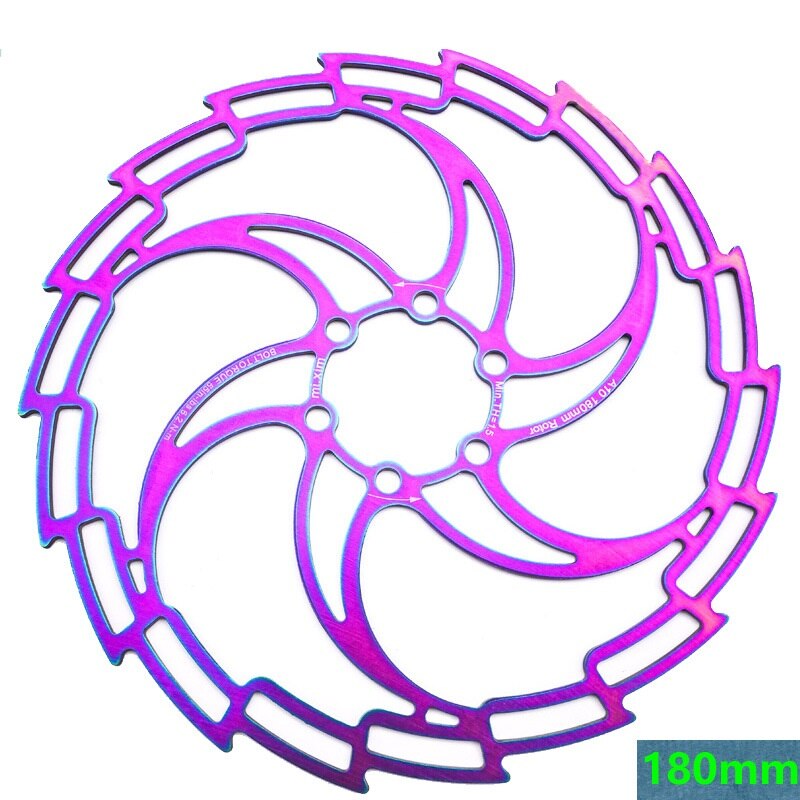 Colorful Bike Disc Brake Rotor 160/180/203mm MTB Mountain Road Bike Hydraulic Brake Disc Rotors Rainbow Bike Brake Rotors: 180mm