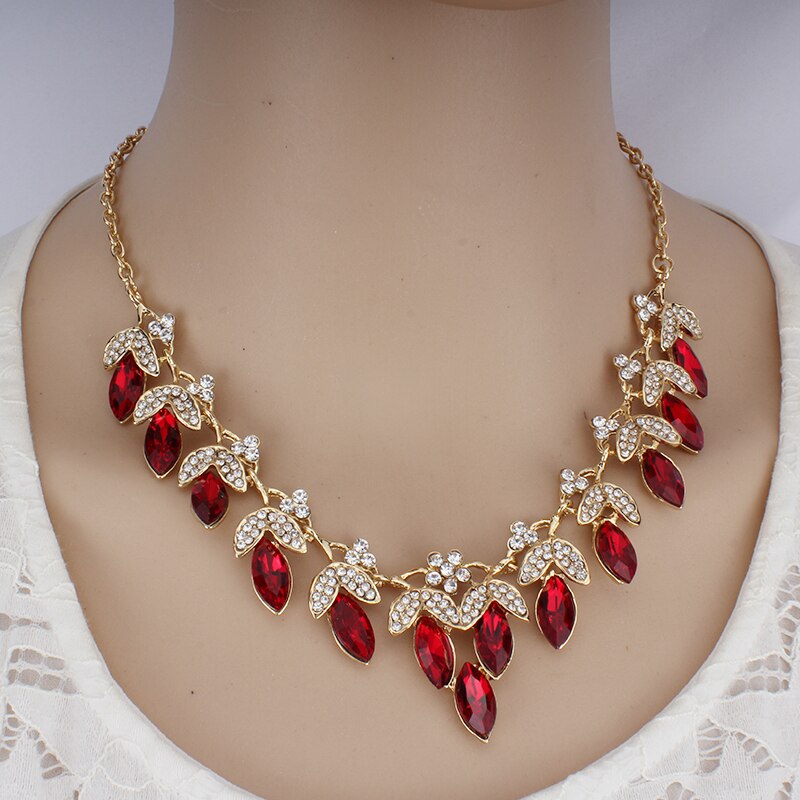 Jiayi jiaduo-Conjunto de collar y pendientes de cristal para mujer, joyería para vestidos de novia, rojo-Merlín-blanco NE + EA