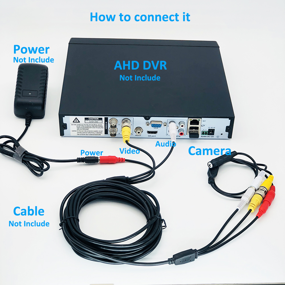 1080p Mini AHD Security Analog Camera, 3.7mm Lens, BNC/RCA/DC, Video/Audio/Power, PAL/NTSC option