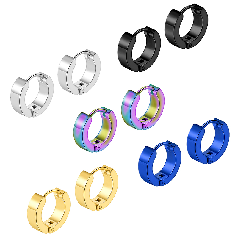 1/5 Pairs Men Women Punk Rock Stainless Steel Huggie Ear Circle Earring Piercing Push-Back Ear Buckle Gothic Jewelry: Light Yellow Color