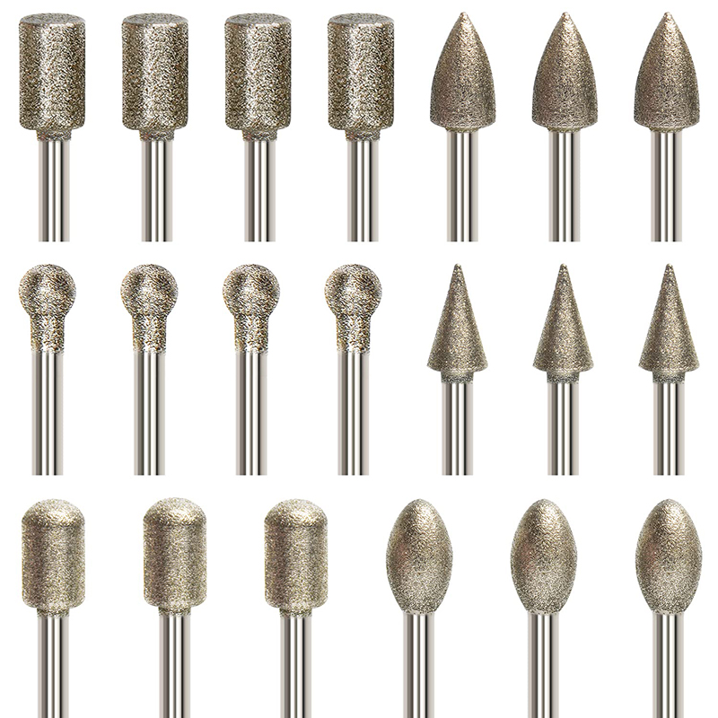 Diamond Drill Grinding Bit Set, 1/8" Shank Stone Carving Dremel Rotary Tool for Ceramic Glass Stone, 20Pcs: Default Title