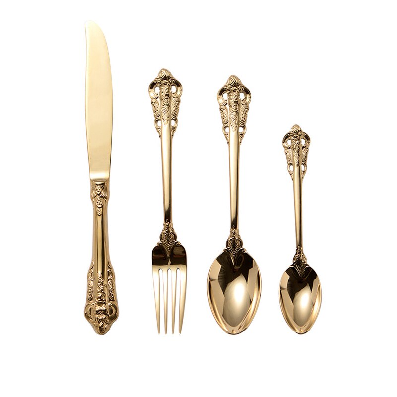Lingeafey rustfrit stål bestik guld ske og gaffel sæt køkken servise sæt servise royal sølvtøj sæt