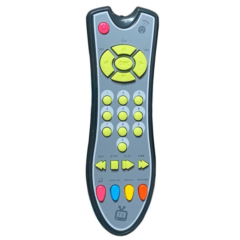 Fbil-baby realistische tv-fernbedienung mit licht und sound, englischer, französischer und spanischer sprache, spielzeug für mädchen und jungen