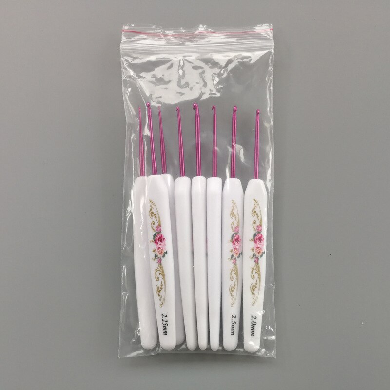8pcs/set Rose Red Crochet Hook Sewing Needle plastic handle aluminum knitting tool printed flower needle for DIY with bag