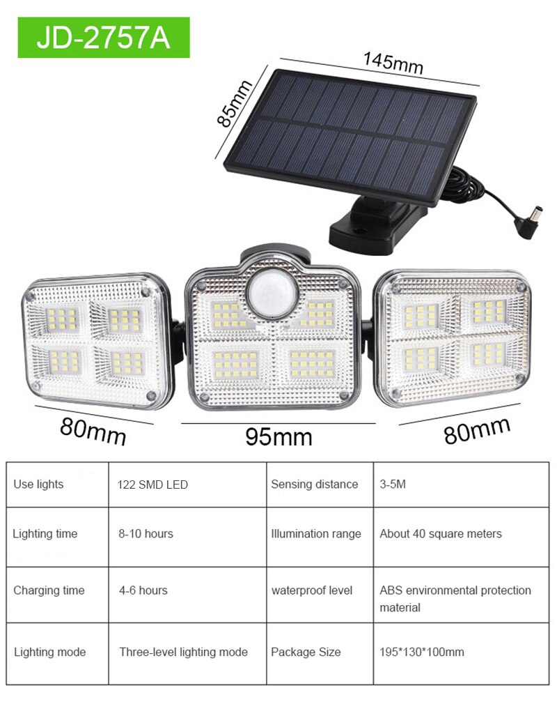 Solar Sensor Wall Light Three-head LED Rotatable Wall Lamp Garden Outdoor Street Intelligent Remote Solar Power Light