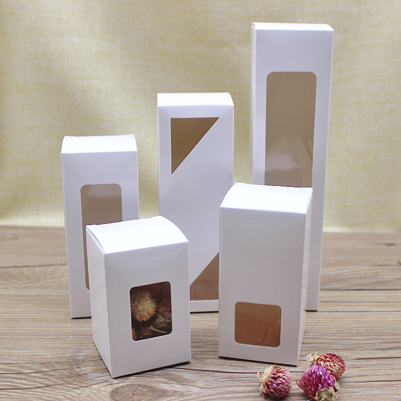 10pcs 5cm series size retangular window packag boxes 5x5x8/10/12/15/20cm paper box white home party suppiles box