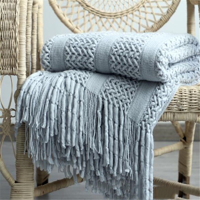 170cm Knitted Blankets Tassel Sofa Throw Thread Blanket Super Soft Baby Blanket Cotton Chenille Bedding Quilt Sherpa Blanket: Green
