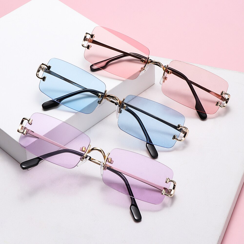 Gafas de sol rectangulares Retro para hombre y mujer, lentes de sol cuadradas transparentes sin marco, de corte Vintage, 1 unidad