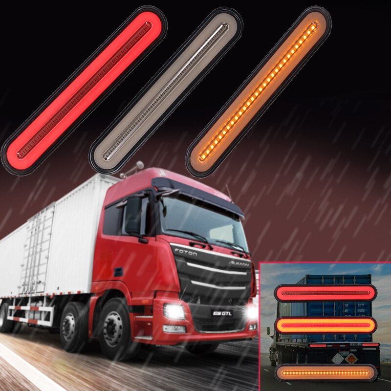2PCS 100 LED Trailer Truck Brake Light Waterproof Neon 3 in 1 Halo Ring Tail Brake Stop Light Flowing Turn Signal Light Lamp