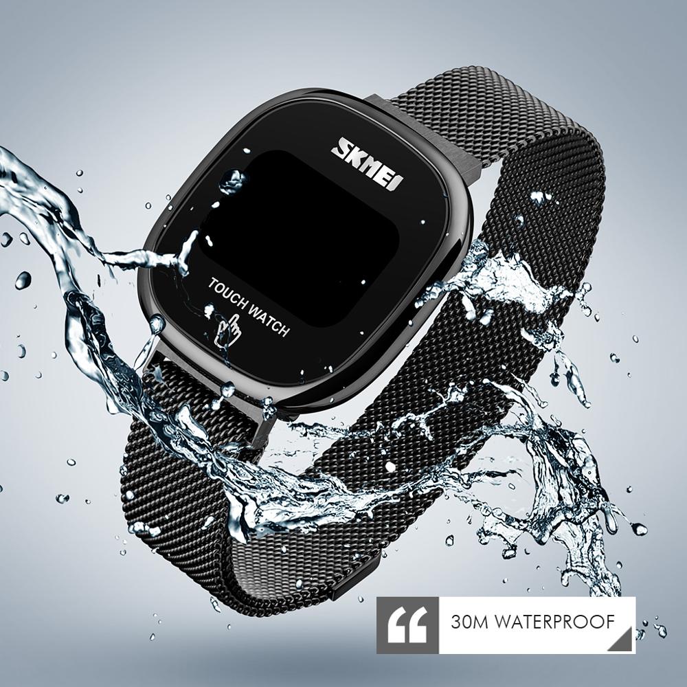 Eenvoudige Led Digitale Horloge Vrouwen Horloges Horloges Touch Screen Rvs Mesh Skmei Montre Homme