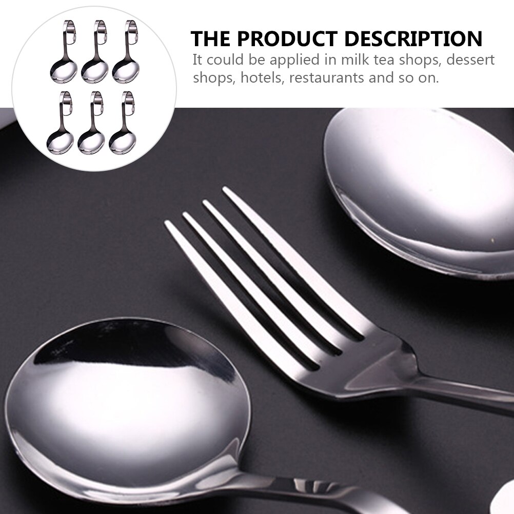6pcs Curved Handle Spoon Durable Stainless Steel Spoon Practical Salad Spoons
