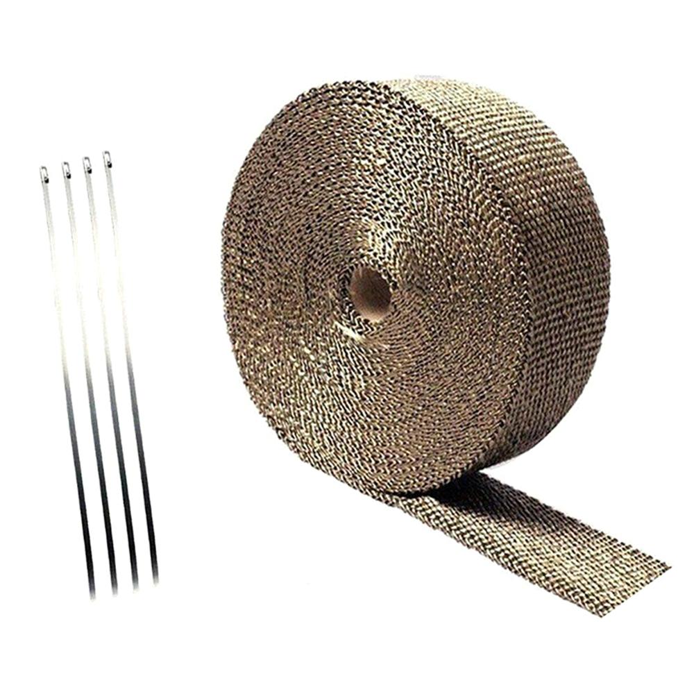 5M Roll Fiberglass Heat Shield Motorcycle Exhaust Header Pipe Heat Wrap Tape Thermal Protection+ 4 Ties Kit Exhaust Pipe Insulat