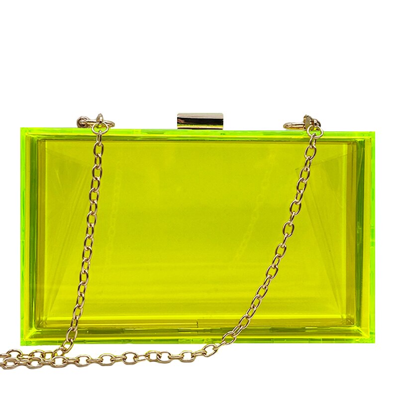 Transparent Acrylic Bags Clear Clutches Evening Bags Wedding Party Handbags Chain Women Shoulder Bags Purses 9 Colors: Transparent Yellow