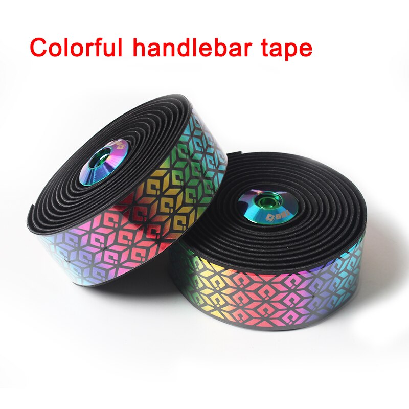 Road Bike Handlebar Tape Colorful Reflective bicycle Bar Tape PU Silica Gel Tape Soft Breathable Cycling Handle Belt +Bar Plugs: Colorful bar tape