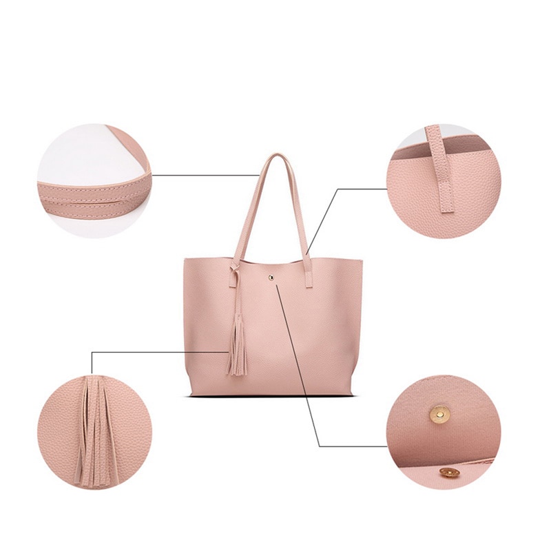 Bolso Casual de para mujer, bolso con asa, bolso de gran capacidad en 7 colores para mujer, bolso grande de cuero con borla para mujer