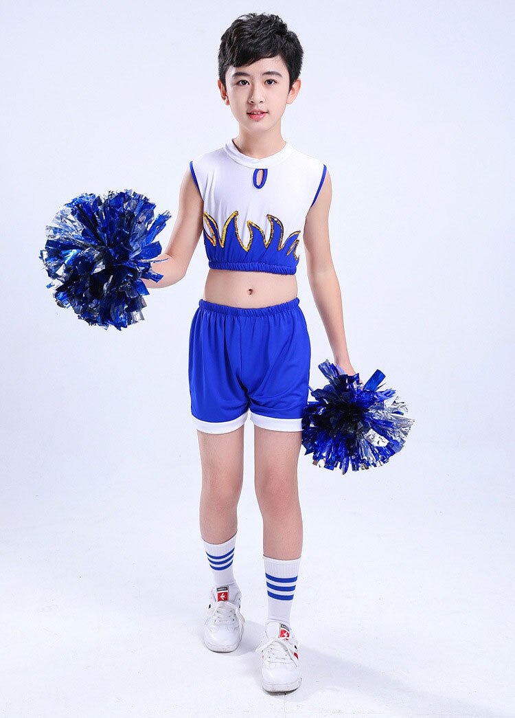 Garçon Cheerleaders Costume pour garçons école acclamer équipe uniformes enfants Performance compétition Costume ensembles filles Cheerleading costumes: Boy Blue / XXL