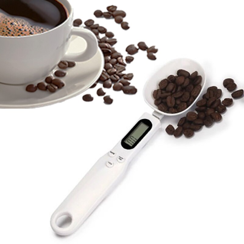 500g/0,1g LCD Digital cuchara ajustable para medir peso escala de medición cucharas Gram Mini balanzas de cocina suministros para hornear: Blanco