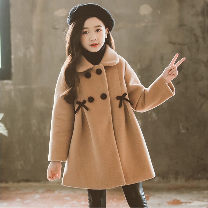 Veste d'hiver en laine pour fille, manteau , vêtements d'extérieur, à la , pour enfant de 4 6 8 10 12 13 ans: Khaki / 11