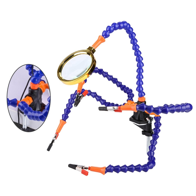 Helping Hands Third Hand Soldering Tool 6 Flexible Arms Five Arm Soldering Station With Magnifying Glass Fan