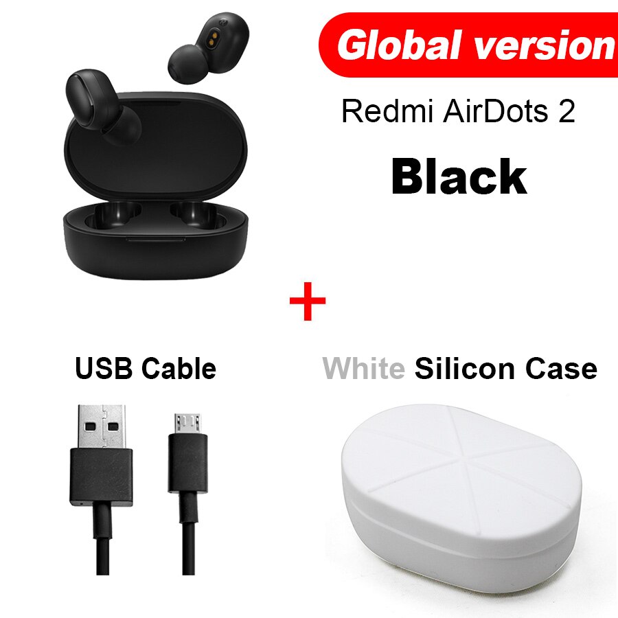 Xiaomi Redmi Airdots 2 TWS Bluetooth Wireless Earphone Stereo bass Earbuds Voice Control BT 5.0 Noise Reduction Tap AI Control: CN N Black Case