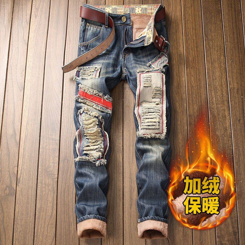Mannen Gescheurde Jeans Borduren Broek Jean Homme Voor Mannen Slanke Denim Broek Mannelijke Zwarte Blauw Straight Casual jeans