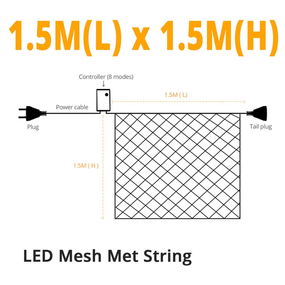 Istapp ljusslinga 220v eu-kontakt trädgård gräsmatta lampa gardin krans för bröllop år dekor uteplats gård landskap led gräsmatta lampor: 1.5 mx 1.5m nätsnöre / Vit