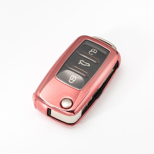 Zachte tpu autosleutelhoes voor vw volkswagen skoda polo tiguan passat jetta  mk5 mk6 t5 kever accessoires sleutelhanger: Roze