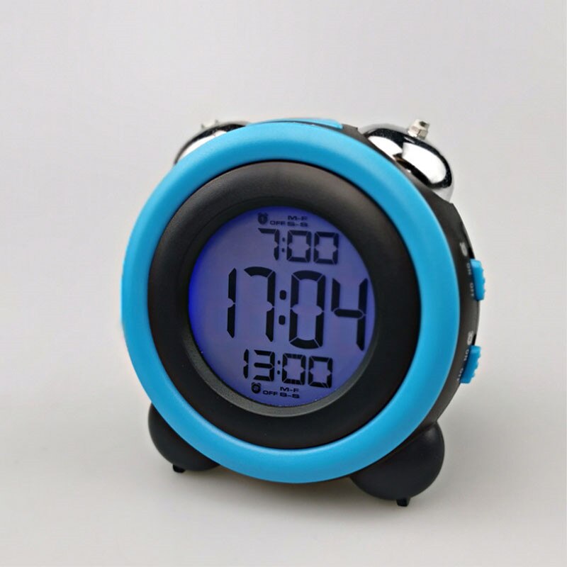 Color Screen Electronic Clock Loud Alarm Clock Alarm Multi-group Alarm Clock LED Big Ring Clock: Blue