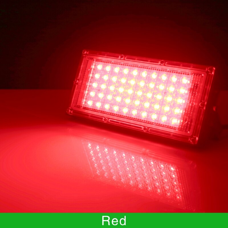 50W LED RGB Flood Light Lamp AC 220V Outdoor Floodlight IP65 Waterproof Reflector Led Spotlight Red Green Blue Garden Lighting: Red