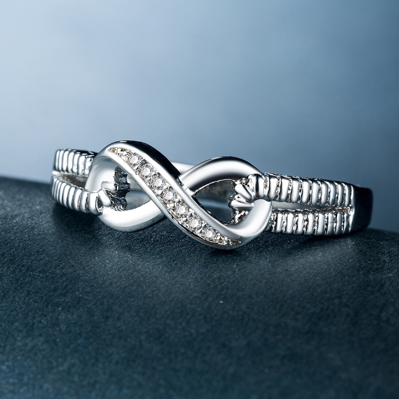 Anillos de de forma infinita para mujer, joyería de , ajustes de puntas exquisitas, anillos de circonita de cristal, joyería de compromiso de boda