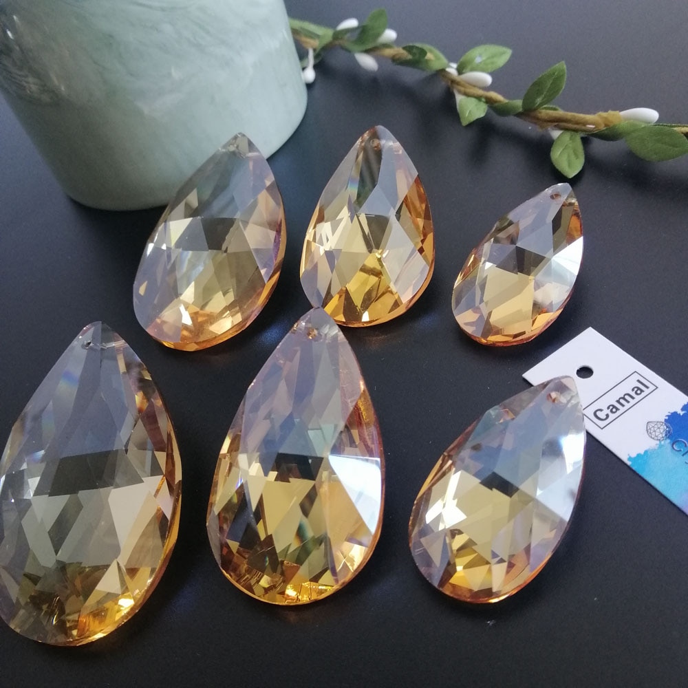 Camal 2 stücke Gold Champagner 38/50/60mm Netz Kristall Anhänger Lampe Prismen Kronleuchter SunCatcher Beleuchtung Teile hängen Wohnkultur