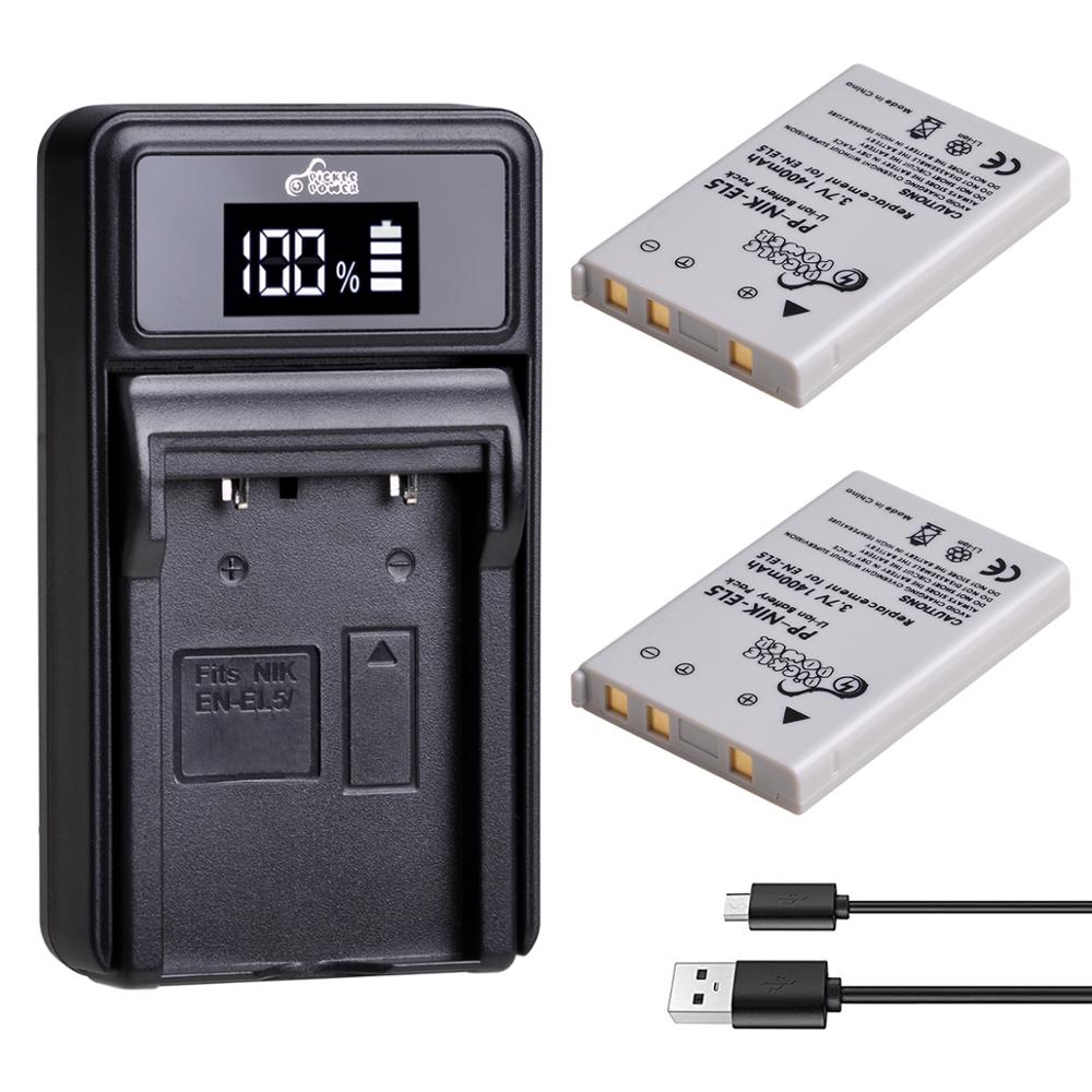 Batería EN-EL5 EL5 ENEL5 para cámara, Cargador USB LED para Nikon Coolpix P530, P520, P510, P100, P500, P5000, P5100, P6000, 3700, 4200: 2 battery 1 charger