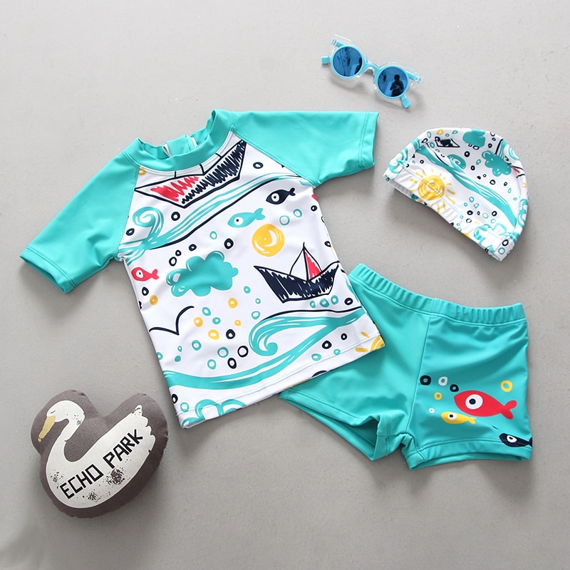 Swimwear Kids Boys Swimsuit Two Pieces Rash Guards Swimming Bathing Trunks Swim Wear Set UV Sun Protection Children Swimsuits