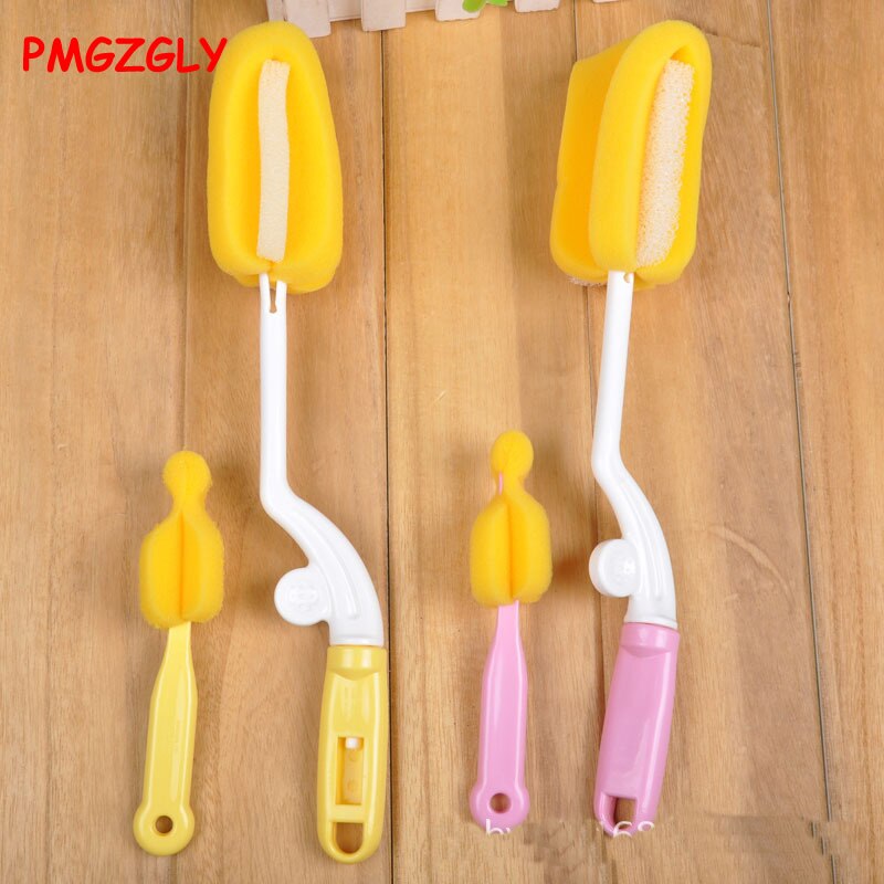 2 unids/set cepillo para biberón cepillo para pezón cabezal giratorio de 360 grados limpieza esponja taza Kit de cepillos para botellas
