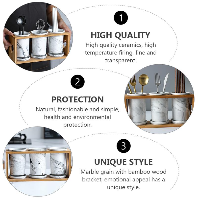 1Pc Cutlery Storage Rack Ceramic Storage Canister Marbling Tableware Rack Kitchen Accessories Chopstick Rack