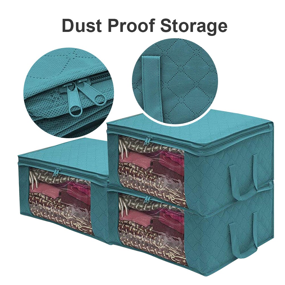 1/3pcs Non-woven Fabric Folding Storage Box For Quilt Clothes Collecting Case Zipper Toys Storage Organizer With Clear Window