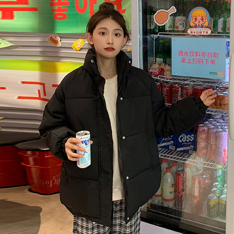 Abrigo y cálido para mujer, Parkas informales holgadas, chaqueta acolchada gruesa que combina con todo, prendas de vestir de coreana negra para el invierno, novedad