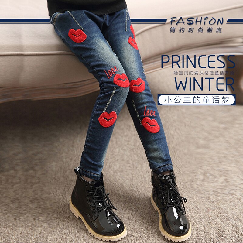 Children denim Pants girls ripped jeans baby kids cartoon leggings autumn children's clothes girl cotton casual pencil trousers
