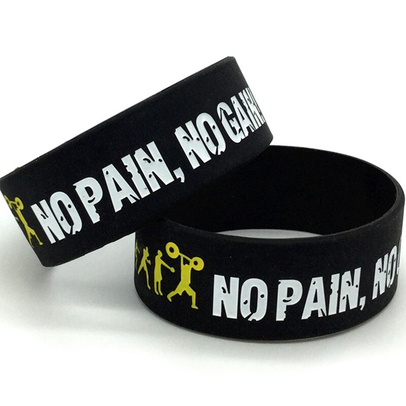 1Pc Iedereen Fit No Pain No Gain Siliconen Polsbandje Brede Band Motto Rubber Armbanden & Bangles Armband