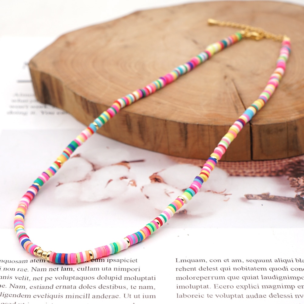 Go2Boho African Necklace Rainbow 4mm Polymer Clay Beads Handmade Collier Vinyl Heishi Necklaces Jewellery