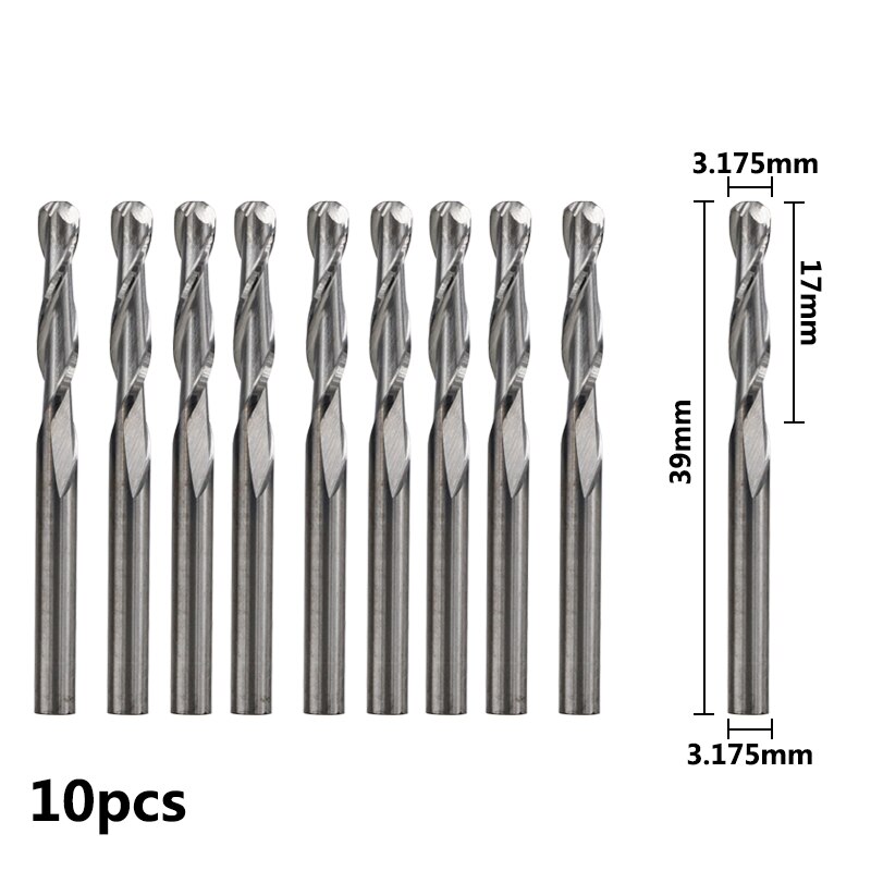 XCAN End Mill Engraving Bits Set Nano Blue Coated CNC Router Bits Cutting Milling Cutter 1/8" Shank Carbide Milling Tools: 10pcs Ball Nose