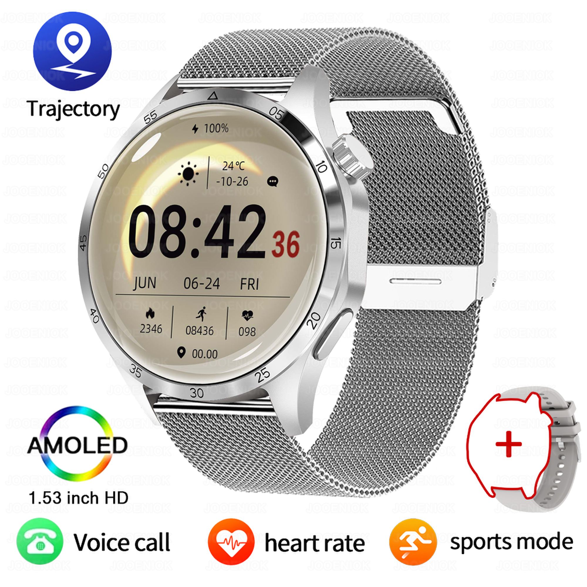 Orologio intelligente militare da uomo regalo display AMOLED messaggio push cardiofrequenzimetro salute sport all'aria aperta impermeabile chiamata BT Smartwatch: Colore rosa