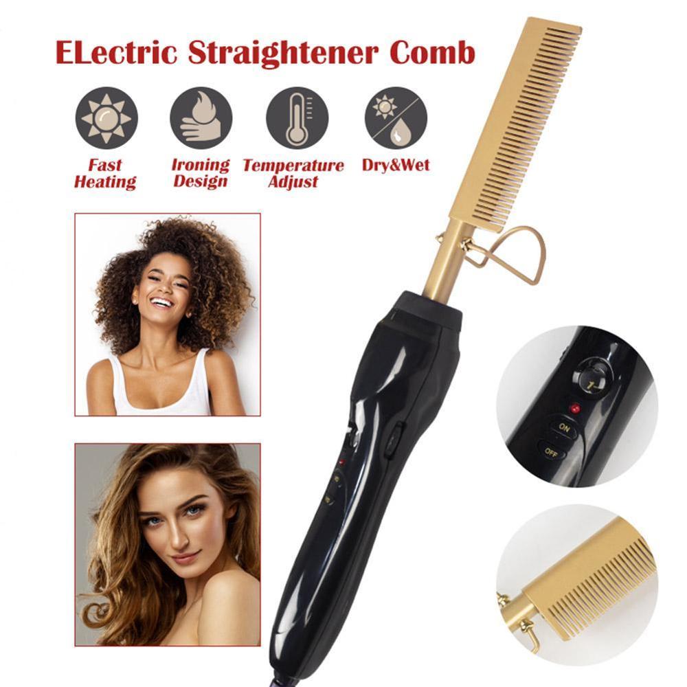 Alisador de cabelo plana ferros alisamento escova quente curler ondulação ondulação styler pente aquecimento cabelo em linha reta pente ferro b8m9