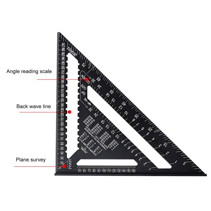 Angle Ruler Metric Aluminum Alloy Triangular Measuring Ruler Woodwork Speed Square Triangle Angle Protractor