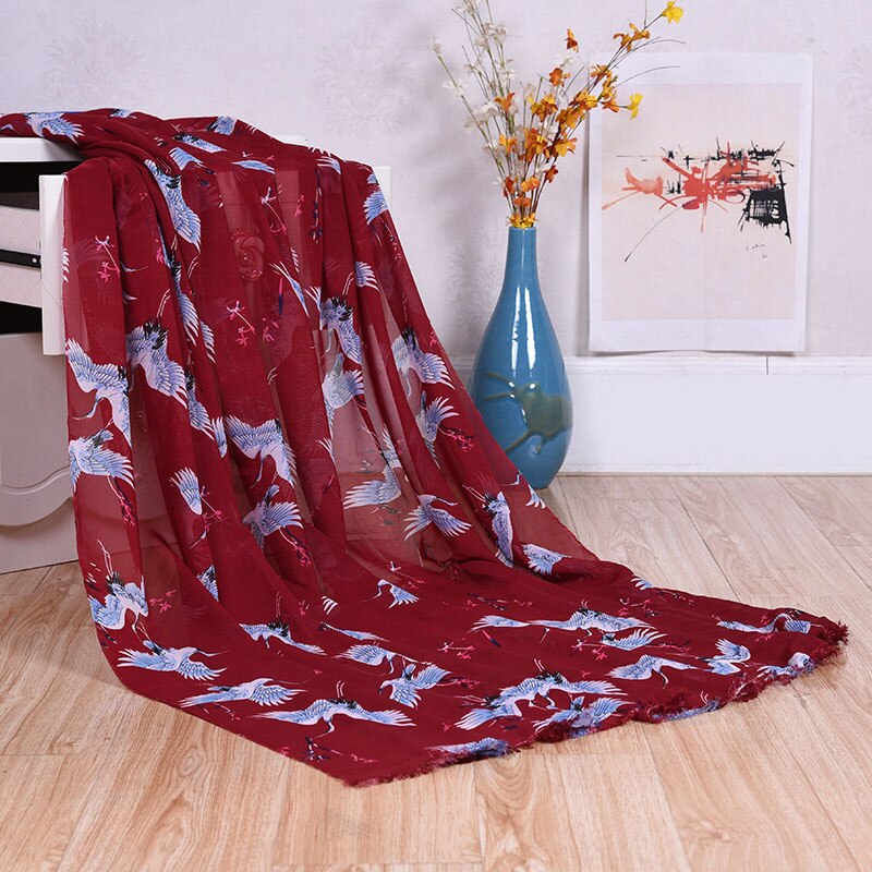 75D Polyester Chiffon Jurk Strand Handdoek Crane Patroon Gedrukt Polyester Stof Bloemen Gedrukt Chiffon Jurk Stof: 4