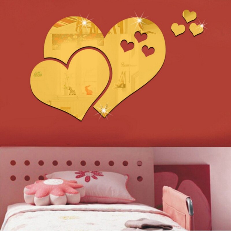 3D Mirrors Heart Wall Stickers Decal Wall Art Removable Room Party Wedding Home Deco Wall Stickers For Bedroom Bathroom